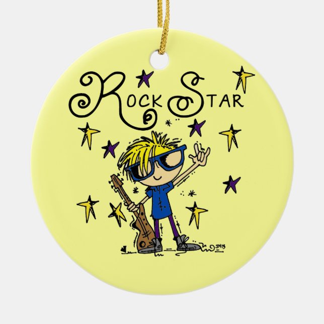 Blonder Jungen-Rockstar Keramik Ornament (Vorne)