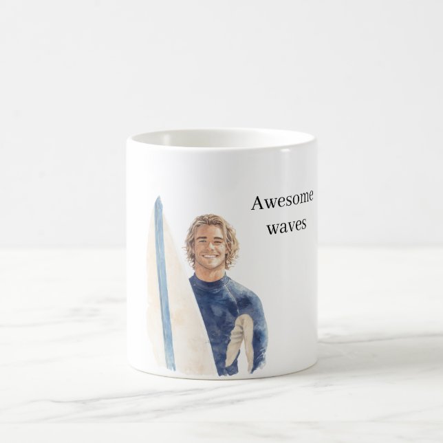 Blonder Kerl Surfer Surfbrett Kaffeetasse (Mittel)