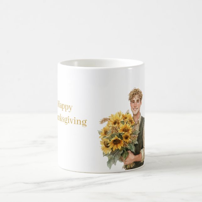 Blonder Mann Sonnenblumen Kaffeetasse (Mittel)