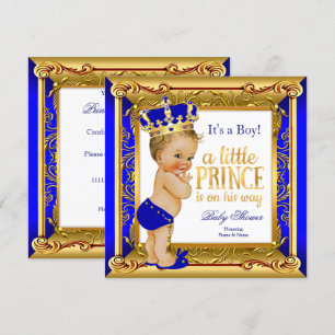 Blonder Prinz Baby Shower Blau Faux Gold Einladung