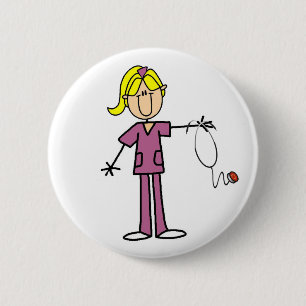 Blonder Strichmännchen-Krankenschwester-Knopf Button