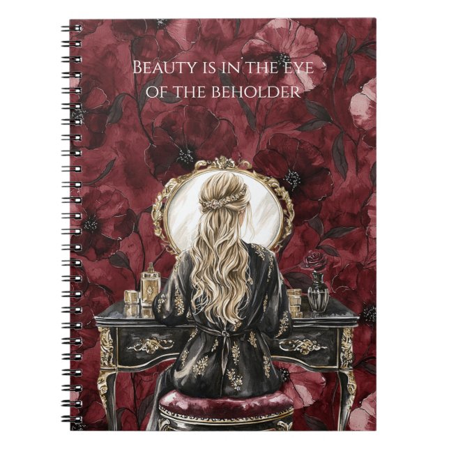 Blondes Boudoir-Burgunder-Blumenmuster Notizblock (Vorderseite)