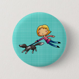 Blondes Frau Hundegehen Button