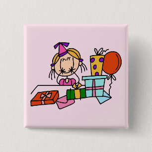 Blondes Geburtstagsmädchen mit Geschenken T-Shirts Button