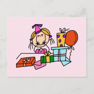 Blondes Geburtstagsmädchen mit Geschenken T-Shirts Postkarte