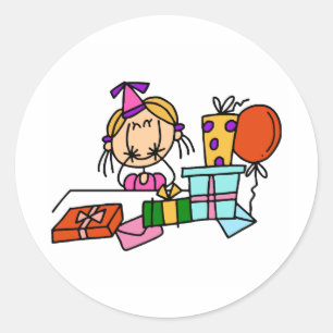 Blondes Geburtstagsmädchen mit Geschenken T-Shirts Runder Aufkleber