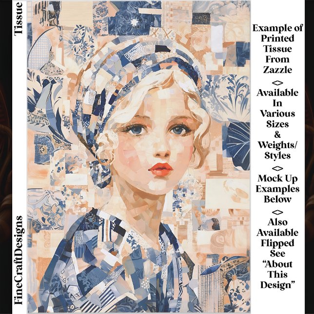 Blondes Mädchen, Blau & Creme Patchwork EC2R Decou Seidenpapier (Von Creator hochgeladen)