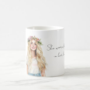 Blondes Mädchen Blumen im Haar Kaffeetasse