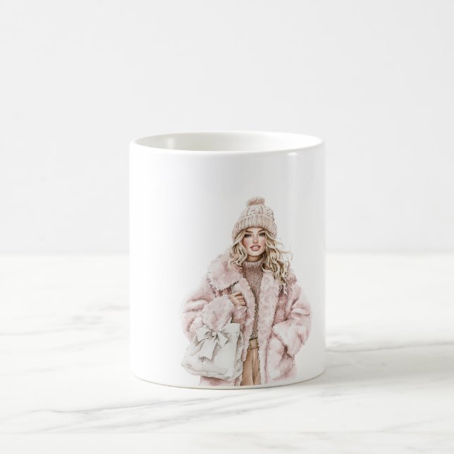 Blondes Mädchen Blush Rosa Hut Jacke Kaffeetasse (Mittel)