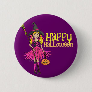 Blondes Mädchen glückliches Halloween scherzt Button