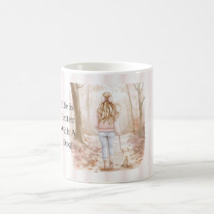 Blondes Mädchen Hund Bäume Das Leben ist besser mi Kaffeetasse