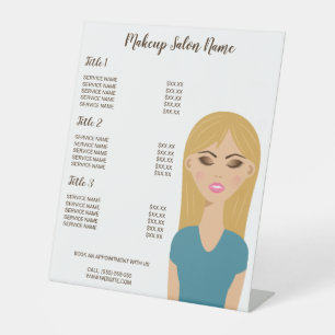 Blondes Mädchen mit Make-up - Menü für Visagisten Sockelschild