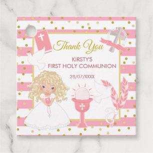 Blondes Mädchen mit rosa Streifen zur Erstkommunio Geschenkanhänger