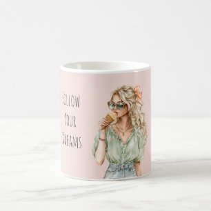 Blondes Mädchen Pfirsich-Schleife Eiscreme-Tüte Kaffeetasse