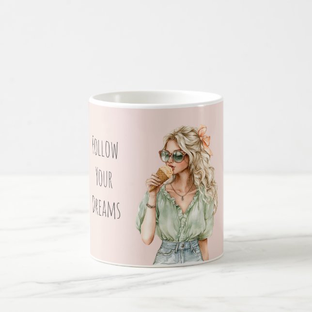 Blondes Mädchen Pfirsich-Schleife Eiscreme-Tüte Kaffeetasse (Mittel)