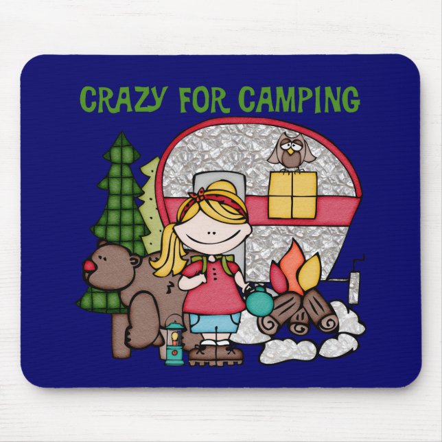 Blondes Mädchen verrückt für Camping Mousepad (Vorne)