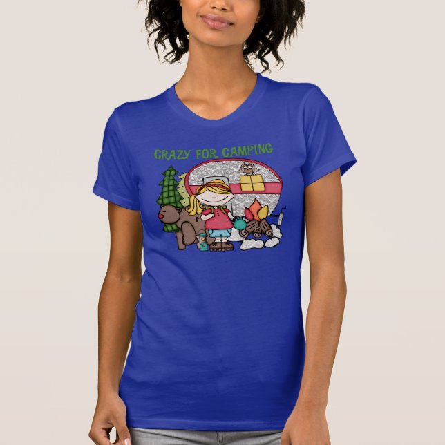 Blondes Mädchen verrückt für Camping T-Shirt (Vorderseite)