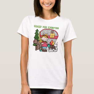 Blondes Mädchen verrückt für Camping T-Shirt