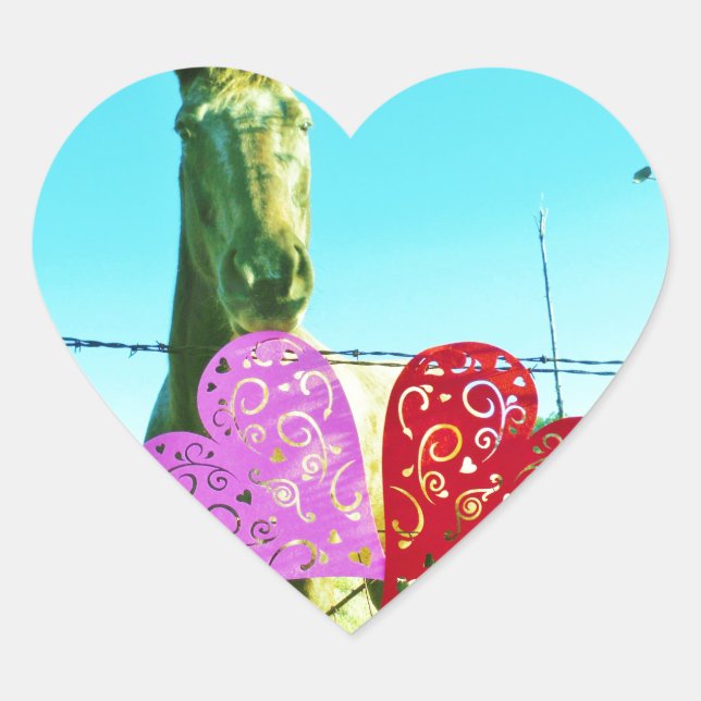 Blondes Pferd und rosa und rote Herzen Herz-Aufkleber (Vorderseite)