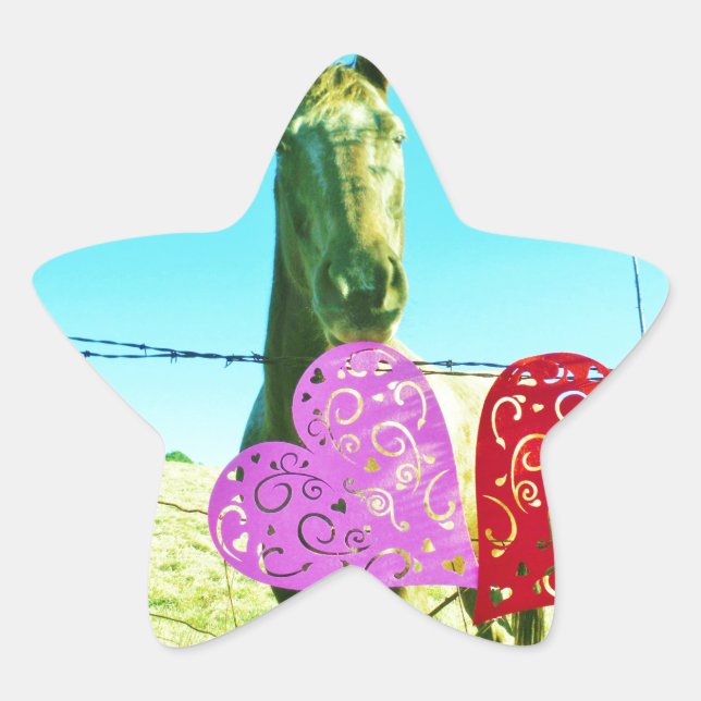 Blondes Pferd und rosa und rote Herzen Stern-Aufkleber (Vorderseite)