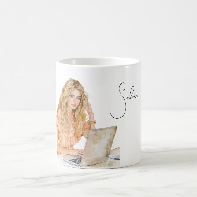 Blondes Pfirsich-Blusen-Computer Kaffeetasse (Mittel)