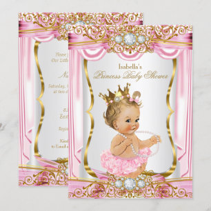 Blondes Prinzessinnen-Baby-Shower Rosa Seide Gold Einladung