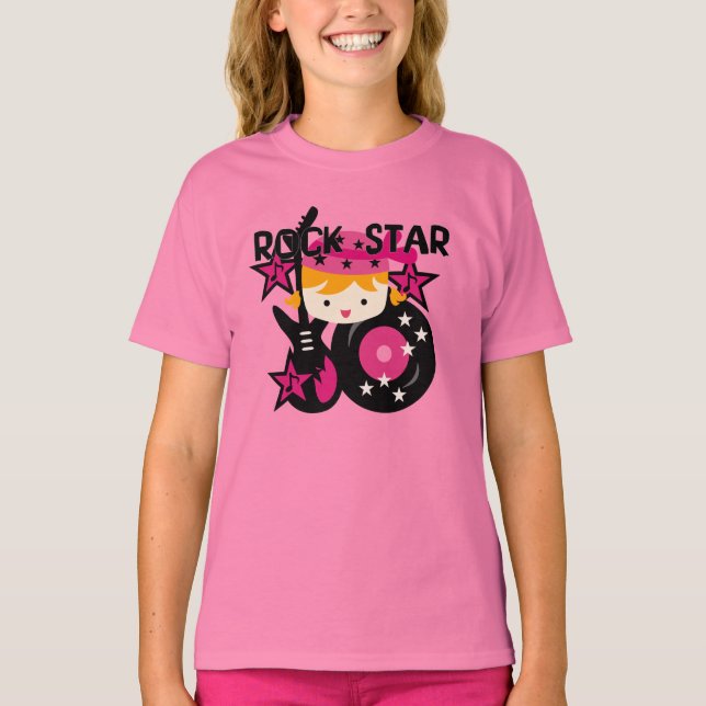 Blondes Rockstar-Mädchen T-Shirt (Vorderseite)