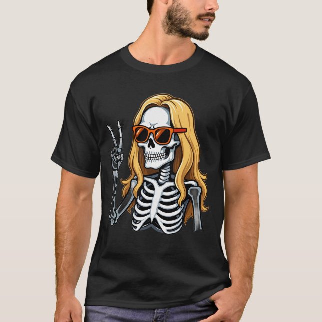 Blondes Skelett beim Friedenszeichen  T-Shirt (Vorderseite)