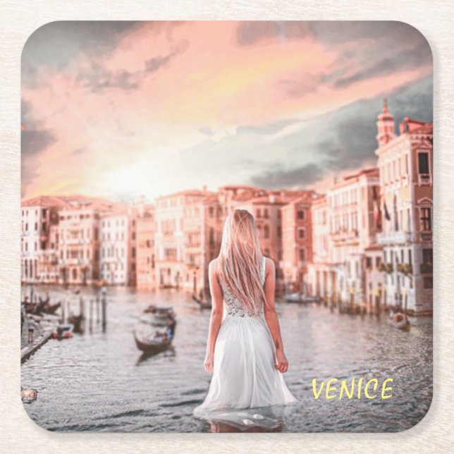 Blondie im romantischen Venedig Rechteckiger Pappuntersetzer (Vorderseite)