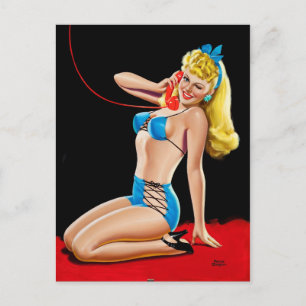 Blondine am Telefon Pin Up Postkarte