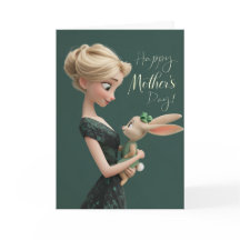 Blondine in Grün mit Baby Bun Bun zum Muttertag