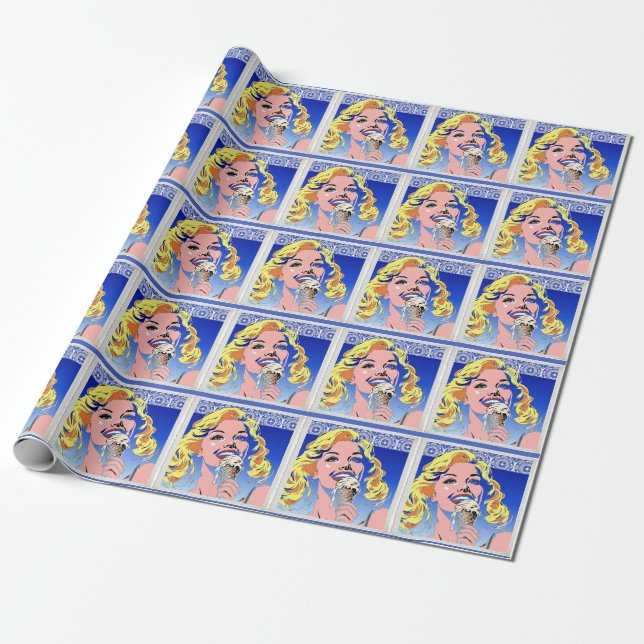 Blondine isst Eis im farbenfrohen Pop-Art-Stil der Geschenkpapier (Ungerollt)