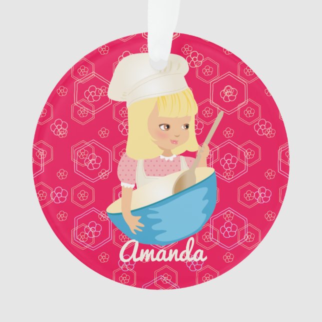 Blondine Koch, der Schüssel personalisiert Ornament (Vorderseite)