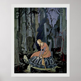Blondine und die Tortoise Fairytale Illustration Poster