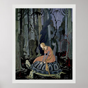 Blondine und die Tortoise Fairytale Illustration Poster