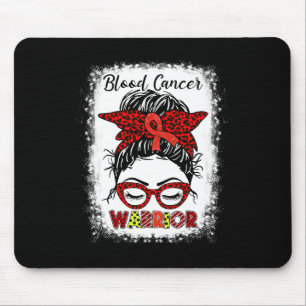 Blood Cancer Warrior Messy Bun Red Ribbon Leopard Mousepad