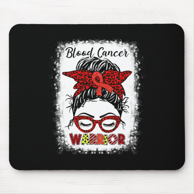 Blood Cancer Warrior Messy Bun Red Ribbon Leopard Mousepad (Vorne)