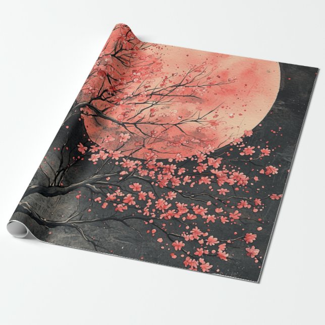 Blood Moon Sakura-Tuschewaschung (2) Geschenkpapier (Ungerollt)