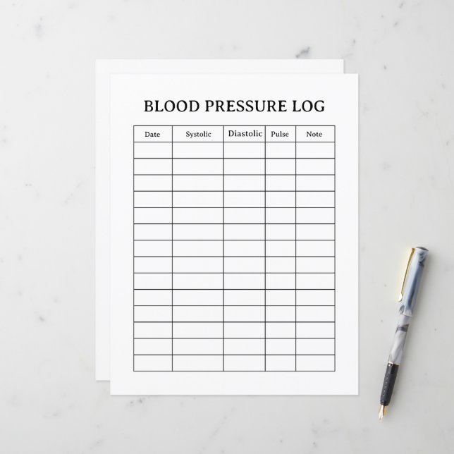 BLOOD PRESSURE LOG  (Vorderseite/Rückseite Beispiel)