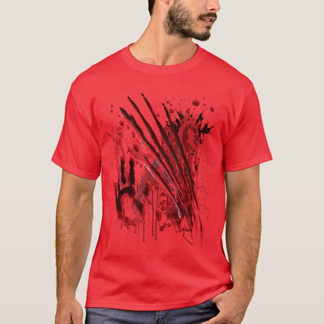 Blood Splatter Bloody Halloween Zombie Red Hand vi T-Shirt (Vorderseite)