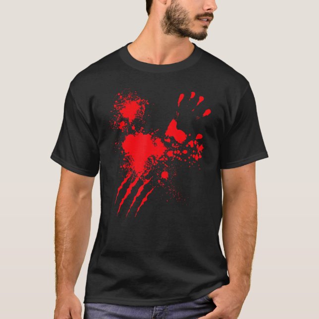 Blood Splatter Bloody Hand Real   Halloween Costum T-Shirt (Vorderseite)