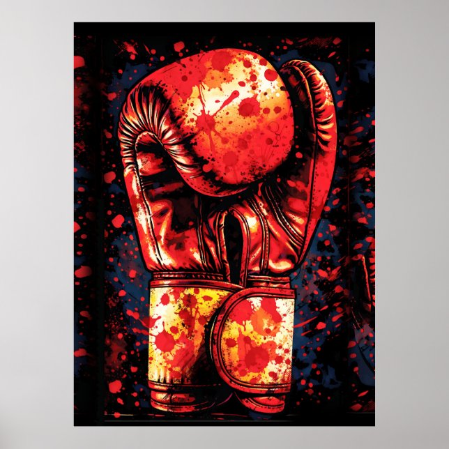Blood-Splattered Red Boxing Gloves Dramatic Art Poster (Vorne)