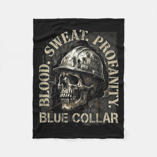 Blood Sweat Profanity Construction Worker Skull Bl Fleecedecke (Vorderseite)