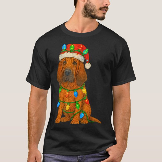 Bloodhound Christmas Lights Dog Lover Xmas Pajama  T-Shirt (Vorderseite)