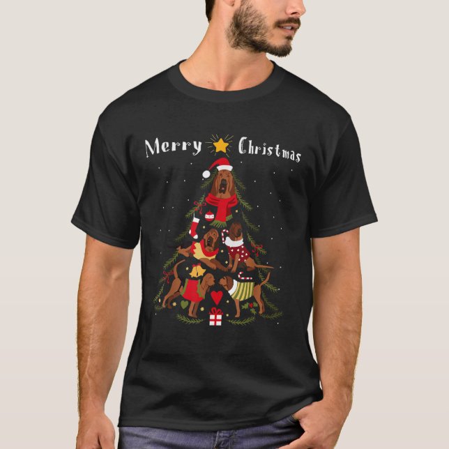 Bloodhound Christmas Tree Xmas Dog Lover  T-Shirt (Vorderseite)