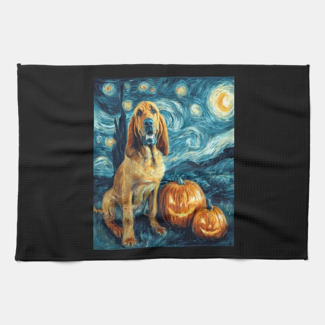 Bloodhound Cute Dog Halloween Jack O Lantern Pumpk Geschirrtuch (Horizontal)