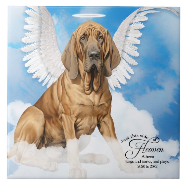 Bloodhound Dog Engel Custom Pet Memorial Fliese (Vorderseite)