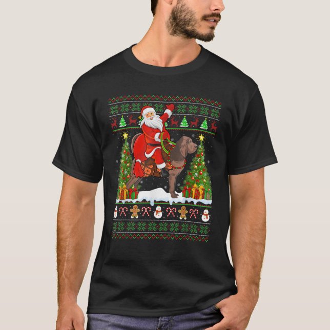Bloodhound Dog Lover Ugly Santa Riding Bloodhound  T-Shirt (Vorderseite)