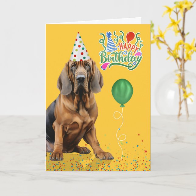 Bloodhound Dog Party Hat Yellow Birthday Karte (Gelbe Blume)