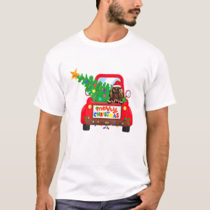 Bloodhound Dog Riding Red Truck Weihnachtsfeiertag T-Shirt